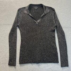 Fortune + Ivy Womens Ribbed Knit SweaterMedium Black Metallic Split Long‎ Sleeve